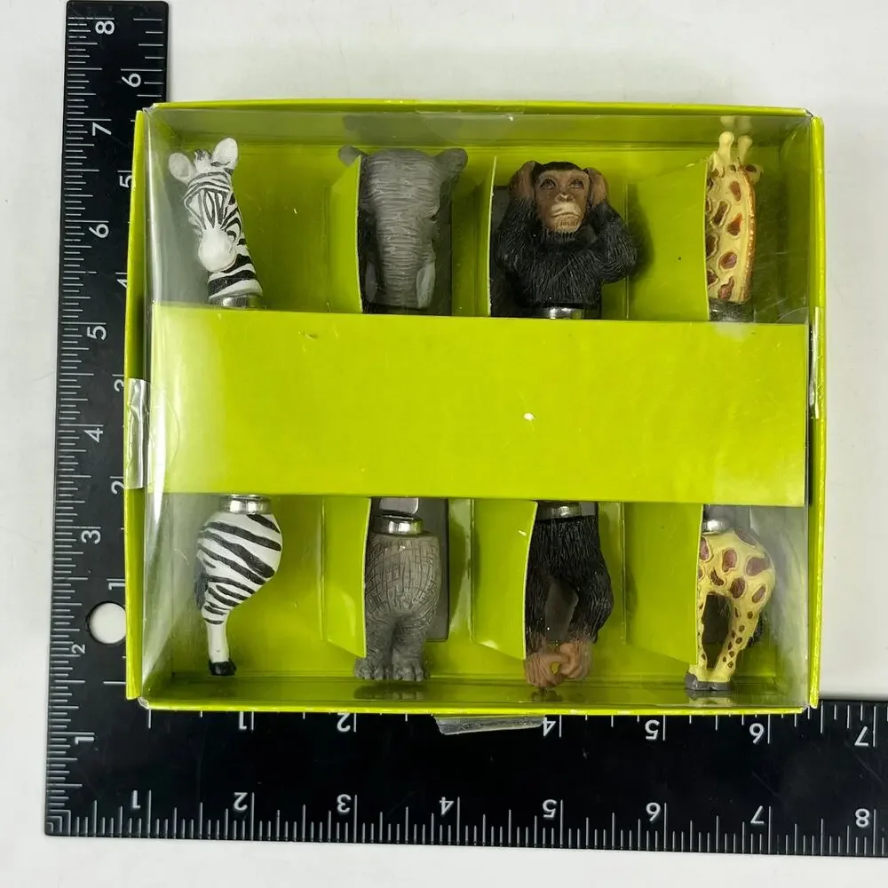 Boston Warehouse Zoo Animal Corn Picks Set x8 Giraffe Zebra Elephant Chimp 2008